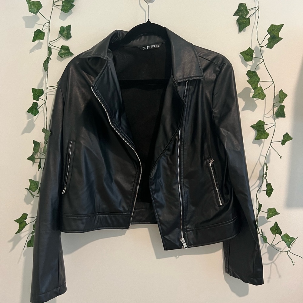 SHEIN Lightweight Black PU Leather Jacket Size M